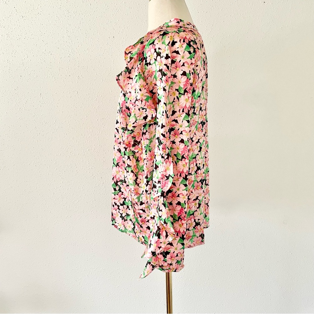 ZARA Women's Size Medium Pink Floral Long Sleeve V-Neck Ruffle Loose Blouse Top - Picture 5 of 11